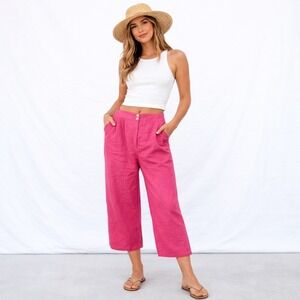 Vtg NWT$ HARVE' BENARD 100% Linen Cropped Pant Sz 2X Pink Deadstock Quiet Luxury